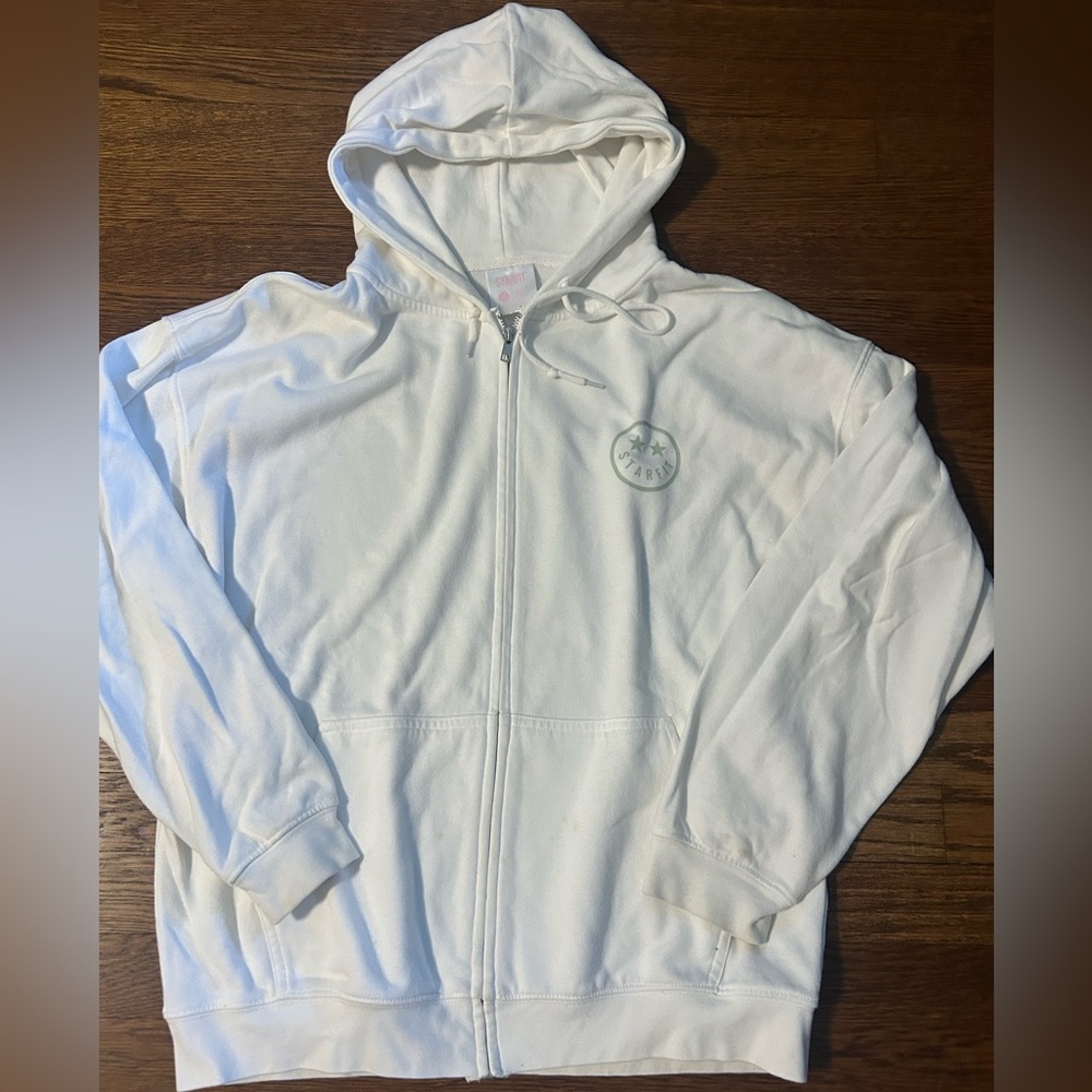 Starfit White Zip-Up Hoodie Sweatshirt with Subtle Chest Emblem